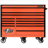 Extreme Tools Rx Series Professional 55"W X 25"D 12 Drawer Roller Cabinet 150 Lbs Slides Orange, Black Drawer Pulls EXTRX552512RCORBK-X