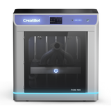 A front view of the CreatBot F430 NX 3D printer on a checkered background, with a finished print visible inside the chamber.