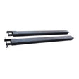 A pair of black Haugen telehandler fork extensions, each with a full tube design and a hole for a pin to secure them to the fork tines.