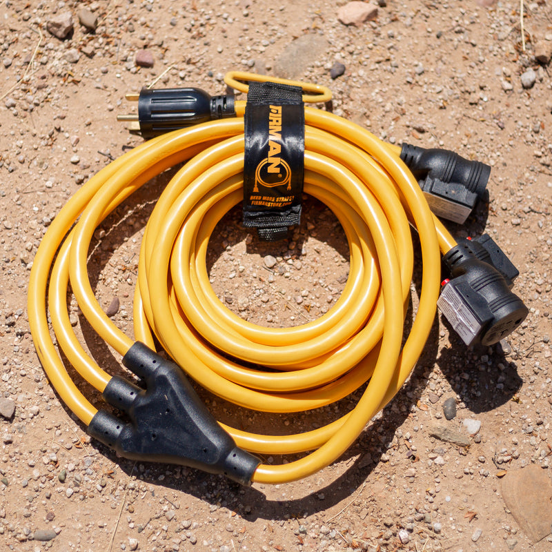 Firman 1101 25' Heavy Duty TT-30P to (3)5-20R Portable Generator Power Cord With Storage Strap