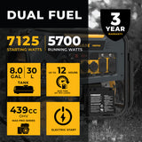 Firman H05753 Dual Fuel Portable Generator 5700W Electric Start 120/240V