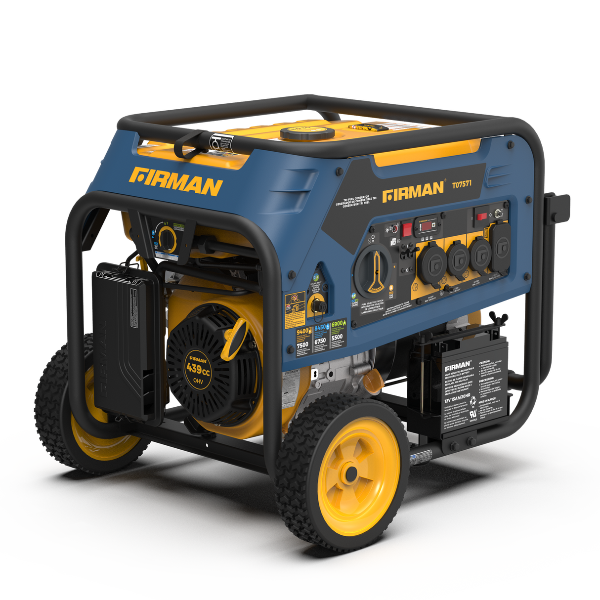 Firman T07571 Tri Fuel 7500W Portable Generator Electric Start 120/240V