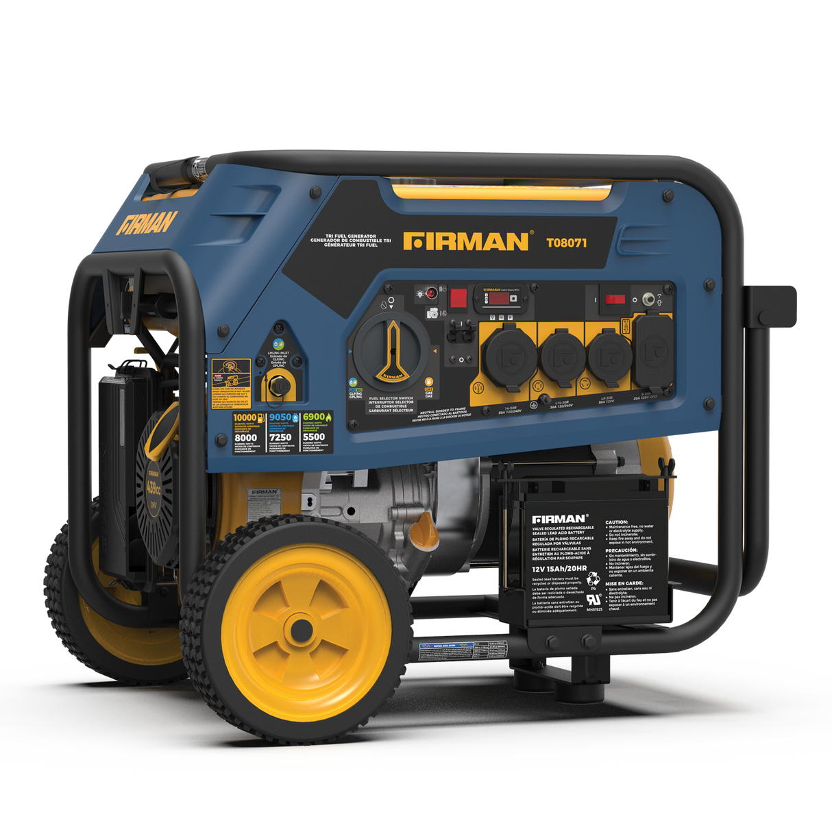 Firman T08071 Tri Fuel Portable Generator 8000W Electric Start 120/240V