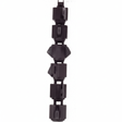 A black and gray Terminator Trencher chain with multiple tungsten carbide teeth, positioned vertically in a studio shot against a black background.