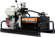 A Brave Hydra Buddy HBHR350GX hydraulic power pack with a red Honda GX390 engine and black hydraulic tank on a transparent background.