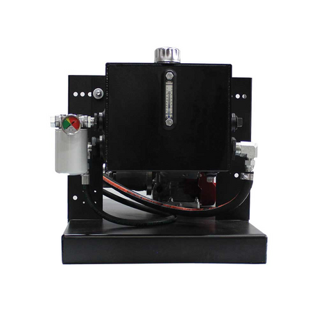 A rear view of the Brave HBHS300GX hydraulic power pack, highlighting the large black hydraulic tank with its fill cap and the relief valve.