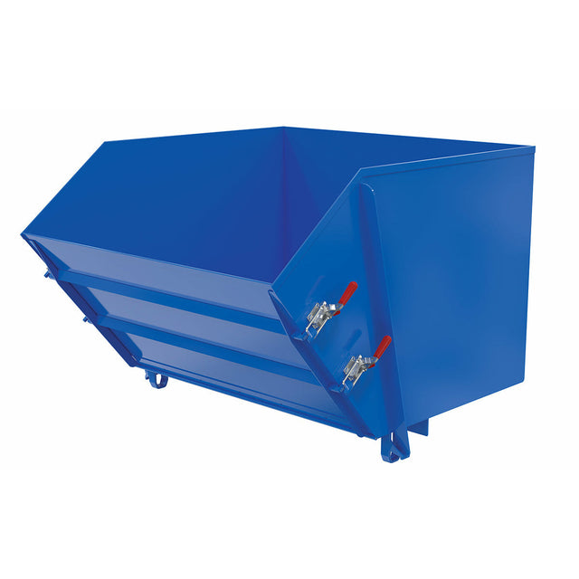 Vestil Steel Heavy Duty Self Dumping Hopper with Fold Down Front 1-1/2 Cubic Yard 6000 Lb. Capacity Blue-HDROP-150-HD
