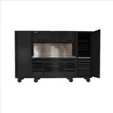 Homak 120" RS PRO CTS Roller Cabinet & Side Lockers Combo with Solid Backsplash - Black