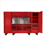 Homak 120" RS PRO CTS Roller Cabinet & Side Lockers Combo with Solid Backsplash - Red