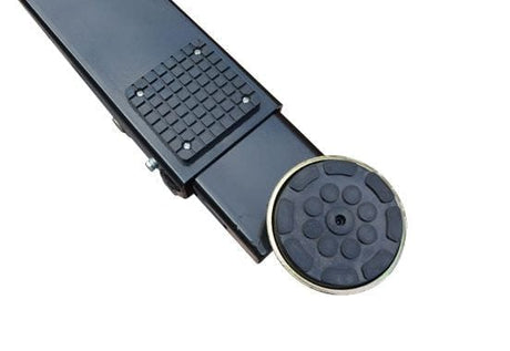 A close-up of a rubber lifting pad on the AMGO J5H Jacking Beam, highlighting the durable black rubber assembly and the textured surface for secure vehicle contact.