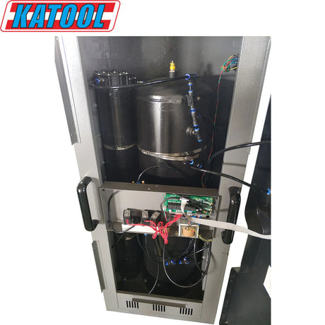 Interior view of the Katool KT-N80 Tire Nitrogen Generator, revealing the internal components including a large cylindrical air tank and various hoses.