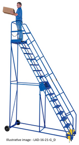 Vestil LAD-12-14-G Steel Rolling Warehouse Ladder 58 Degree 12 Grip Strut 23-9/16 In. Step Width 350 Lb. Capacity Blue