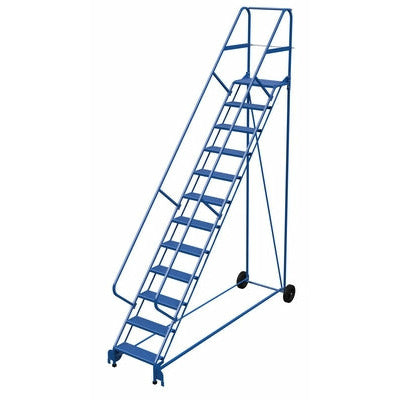 Vestil Steel Roll-A-Fold Ladder 50 Degree 12 Perforated 23-9/16 In. Step Width 350 Lb. Capacity Blue- LAD-RAF-12-24-P-EZ