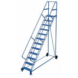 Vestil Steel Roll-A-Fold Ladder 50 Degree 12 Perforated 23-9/16 In. Step Width 350 Lb. Capacity Blue- LAD-RAF-12-24-P-EZ