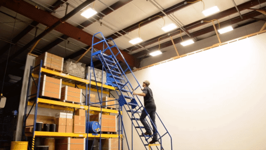 Vestil LAD-12-14-G Steel Rolling Warehouse Ladder 58 Degree 12 Grip Strut 23-9/16 In. Step Width 350 Lb. Capacity Blue