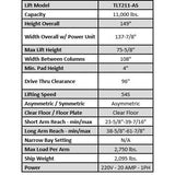 Launch Tech USA TLT211-AS 11,000 lb Clear Floor - Asymmetric - ALI Certified TLT211-AS-R