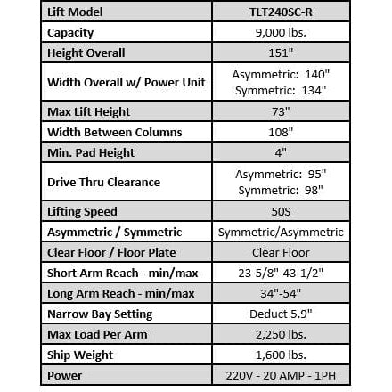 Launch Tech USA TLT240SC 9,000 lb Two Post Clear Floor - Asymmetric - RED TLT240SC-R