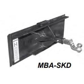 A graphic of a skid-steer trailer spotter with an MBA-SKD label, featuring a receiver hitch shown on a white background.