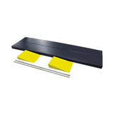 A black AMGO MC001 Optional Width Extension Kit is shown on a white background, highlighting its purpose of extending a motorcycle lift platform by 23-5/8 inches (600mm) for three- and four-wheel motorcycles.