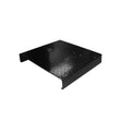 A black AMGO MC002 Optional Length Extension Kit is displayed on a white background, highlighting its purpose of extending a motorcycle lift platform by 15-3/4 inches (400mm) for long-axle vehicles.