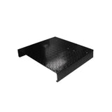 A black AMGO MC002 Optional Length Extension Kit is displayed on a white background, highlighting its purpose of extending a motorcycle lift platform by 15-3/4 inches (400mm) for long-axle vehicles.