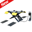 A yellow and black AMGO MRP06 Mid-Rise Scissor Lift, with a 6,000 lbs lifting capacity, is shown on a white background, highlighting its non-skid platform and power unit stand.