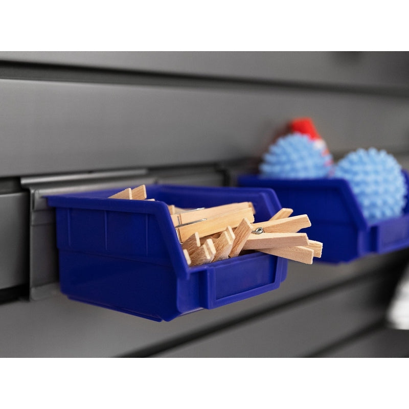 NewAge PVC Slatwall Blue Parts Bins with Support (Pack of 4)
