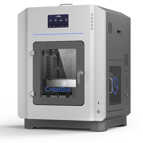 CreatBot PEEK-250 3D printer shown from a slight angle, featuring a transparent front door, the "CreatBot" logo, and "PEEK-250" on the bottom panel.