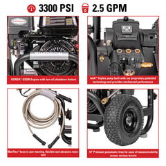 Simpson PowerShot 3300 PSI 2.5 GPM Cold Water Gas Pressure Washer with HONDA GX200 Engine PS3228-S