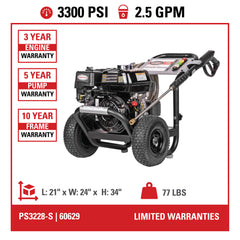 Simpson PowerShot 3300 PSI 2.5 GPM Cold Water Gas Pressure Washer with HONDA GX200 Engine PS3228-S