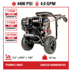 Simpson PowerShot 4400 PSI 4.0 GPM Cold Water Gas Pressure Washer with CRX420 Engine PS60843