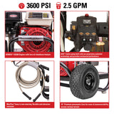 Simpson 3600 PSI at 2.5 GPM HONDA® GX200 with AAA® Triplex Pump Cold Water Professional Gas Pressure Washer with HONDA® GX200 engine PS61368(-S)