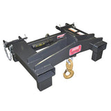 A black Haugen telehandler premium swivel hook attachment with a wide 42-inch frame, designed to slip on forks for lifting up to 14,000 lbs.