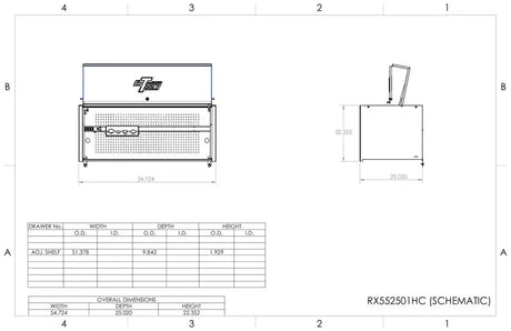 Extreme Tools RX Series 55" Professional Extreme Power Workstation Hutch & 12 Drawer Roller Cabinet-150 Combo