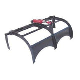 A black and red Bolt-on Grapple for Skid-Steer Buckets, with a 44-inch grapple opening and weighing 225 lbs, ready for installation.