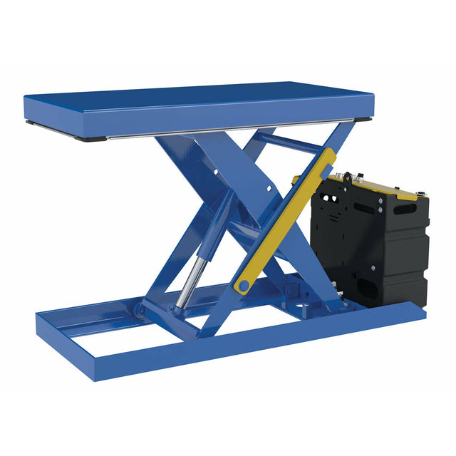 Vestil Steel Scissor Lift Table DC Power 51-9/16 In. x 20-1/2 In. x 32 In. 1,000 Lb. Capacity Blue-SCTAB-1000-2040-DC