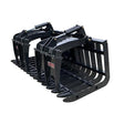 A black Haugen Telehandler Skeleton Grapple with durable 1/2" Grade 50 steel tines and two independent grapples.