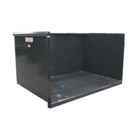 A black Telehandler Trash Hopper, shown from an elevated front view, revealing the wide and empty interior of the high-capacity bin.