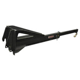 A black Quick Attach Adjustable Jib for Telehandlers with a 5-ton Crosby Swivel Hook, shown at an angle to highlight the adjustable length feature.