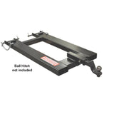 A black Haugen Fork-Mounted Trailer Spotter with a standard 2-inch receiver, designed to mount onto a forklift or telehandler for maneuvering trailers.