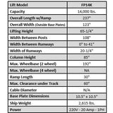 Tuxedo FP14K 14,000 lb Four Post Lift - Chain Driven FP14K