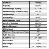Tuxedo FP8K-DX 8,000 lb Deluxe Storage Lift - Poly casters, drip trays, jack tray FP8K-DX