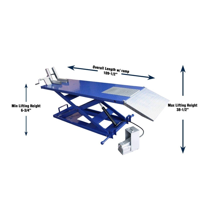 Tuxedo M-1500C-HR 1,500 lb High Rise Motorcycle Lift Bench w/ Vise, Sides, Balance Bar, Pump M-1500C-HR