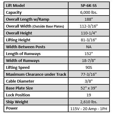 Tuxedo SP-6K-SS 6,000 lb Single Post Storage Lift SP-6K-SS