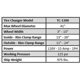 Tuxedo TC-1300 Tire Changer -- Tiltback Press Arm w/ Leverless Demount Tool TC-1300