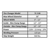 Tuxedo TC-530 Tire Changer TC-530