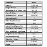 Tuxedo TP12KFX 12,000 lb Two Post Floor Plate Lift TP12KFX