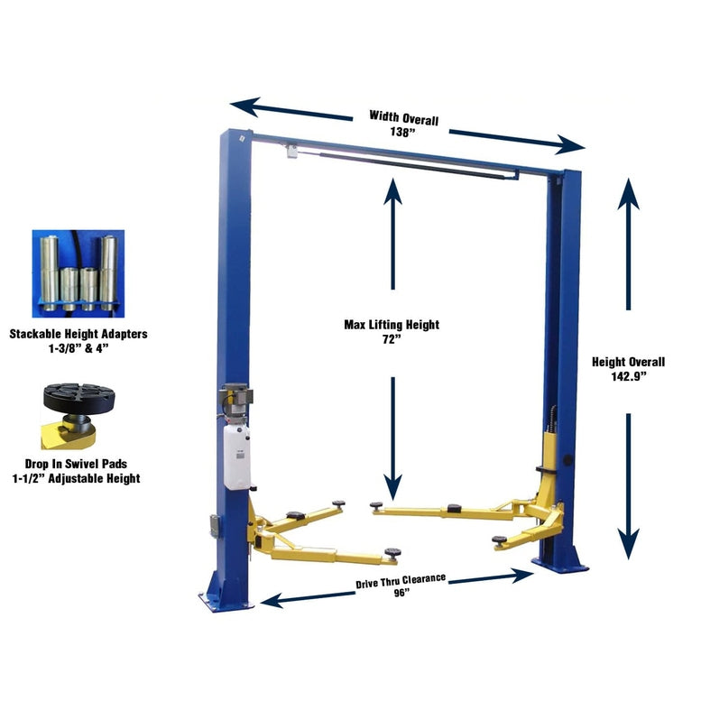 Tuxedo TP9KACX 9,000 lb Two Post Clear Floor - Asymmetric TP9KACX