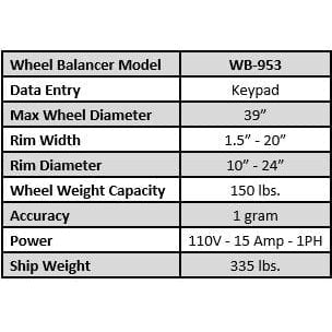 Tuxedo WB-953 Wheel Balancer - Hood Assembly Included WB-953