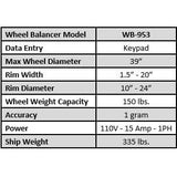 Tuxedo WB-953 Wheel Balancer - Hood Assembly Included WB-953